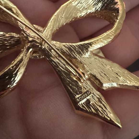 Vtg Roman Brooch Pin Bow Gold Tone Rhinestone 2.5" - Picture 3 of 3